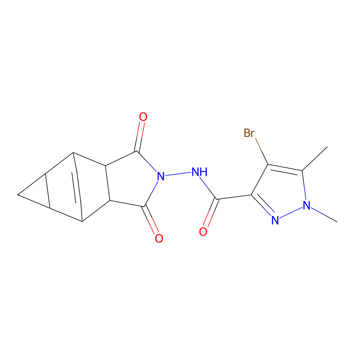4-bromo-N-(1,3-dioxooctahydro-4,6-ethenocyclopropa[f]isoindol-2(1H)-yl)-1,5-dimethyl-1H-pyrazole-3-carboxamide molecular structure, CAS 492426-98-9
