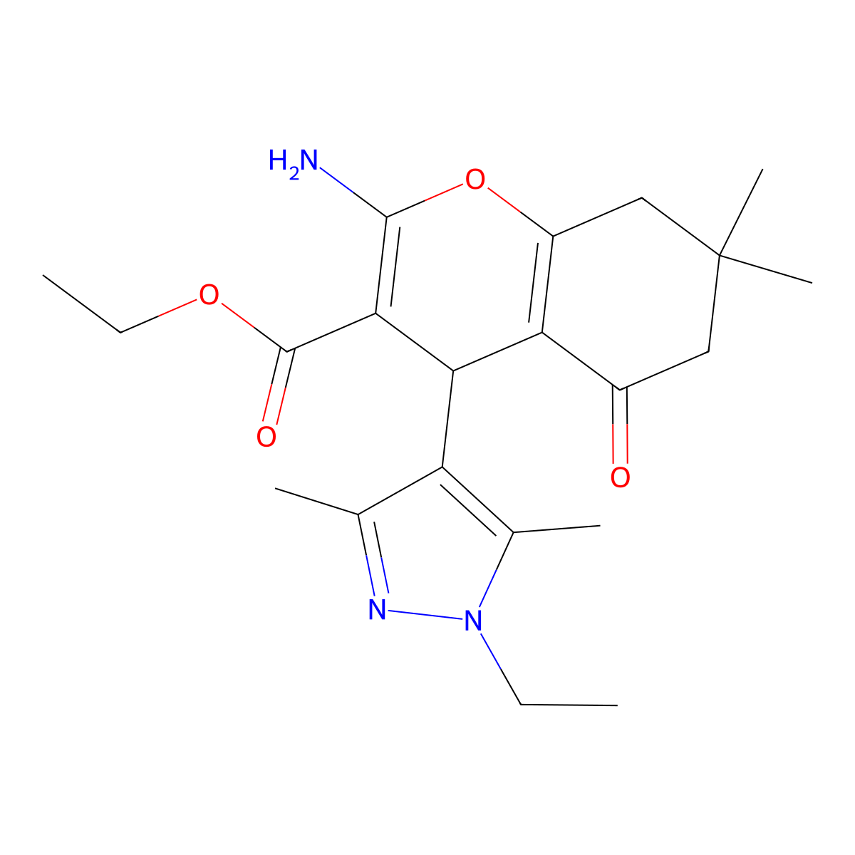 ethyl 2-amino-4-(1-ethyl-3,5-dimethyl-1H-pyrazol-4-yl)-7,7-dimethyl-5-oxo-5,6,7,8-tetrahydro-4H-chromene-3-carboxylate molecular structure, CAS 492426-99-0