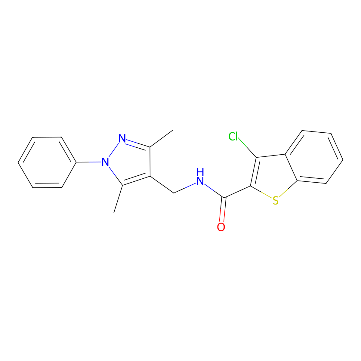 3-chloro-N-[(3,5-dimethyl-1-phenyl-1H-pyrazol-4-yl)methyl]-1-benzothiophene-2-carboxamide molecular structure, CAS 492427-25-5