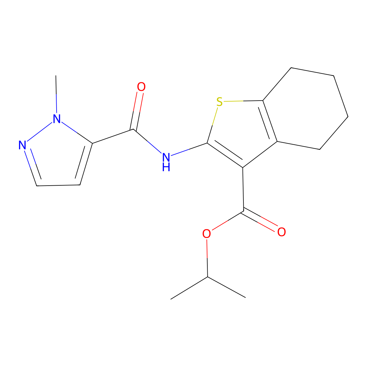 isopropyl 2-{[(1-methyl-1H-pyrazol-5-yl)carbonyl]amino}-4,5,6,7-tetrahydro-1-benzothiophene-3-carboxylate molecular structure, CAS 492427-50-6
