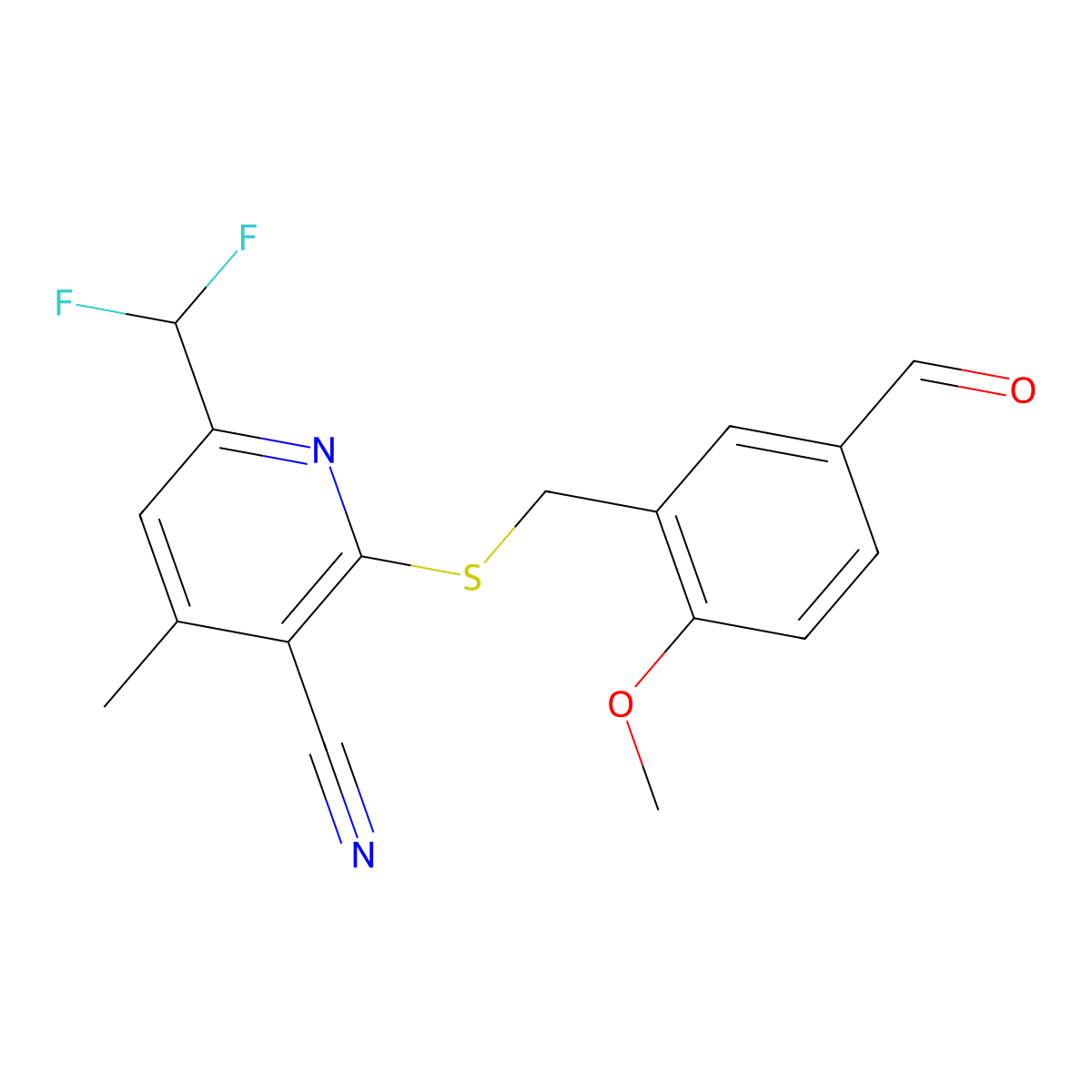 6-(Difluoromethyl)-2-[(5-formyl-2-methoxybenzyl)thio]-4-methylnicotinonitrile molecular structure, CAS 492428-96-3
