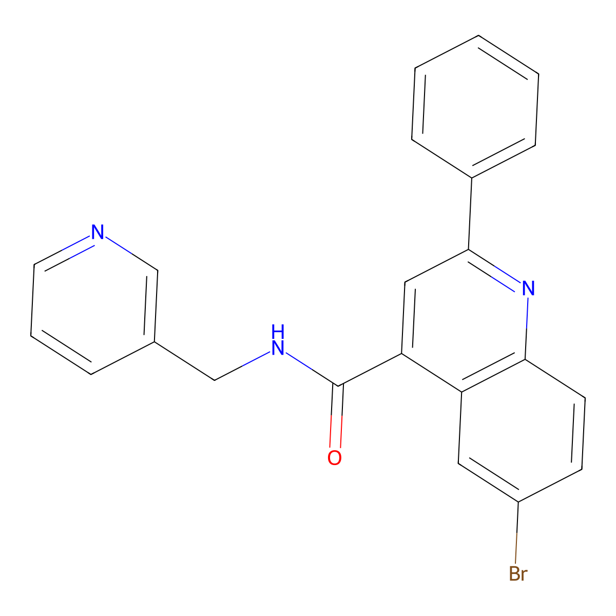6-bromo-2-phenyl-N-(pyridin-3-ylmethyl)quinoline-4-carboxamide molecular structure, CAS 492429-09-1