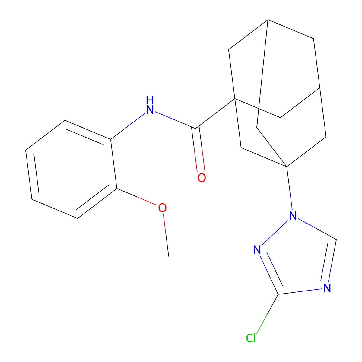 3-(3-chloro-1,2,4-triazol-1-yl)-N-(2-methoxyphenyl)adamantane-1-carboxamide molecular structure, CAS 492429-14-8