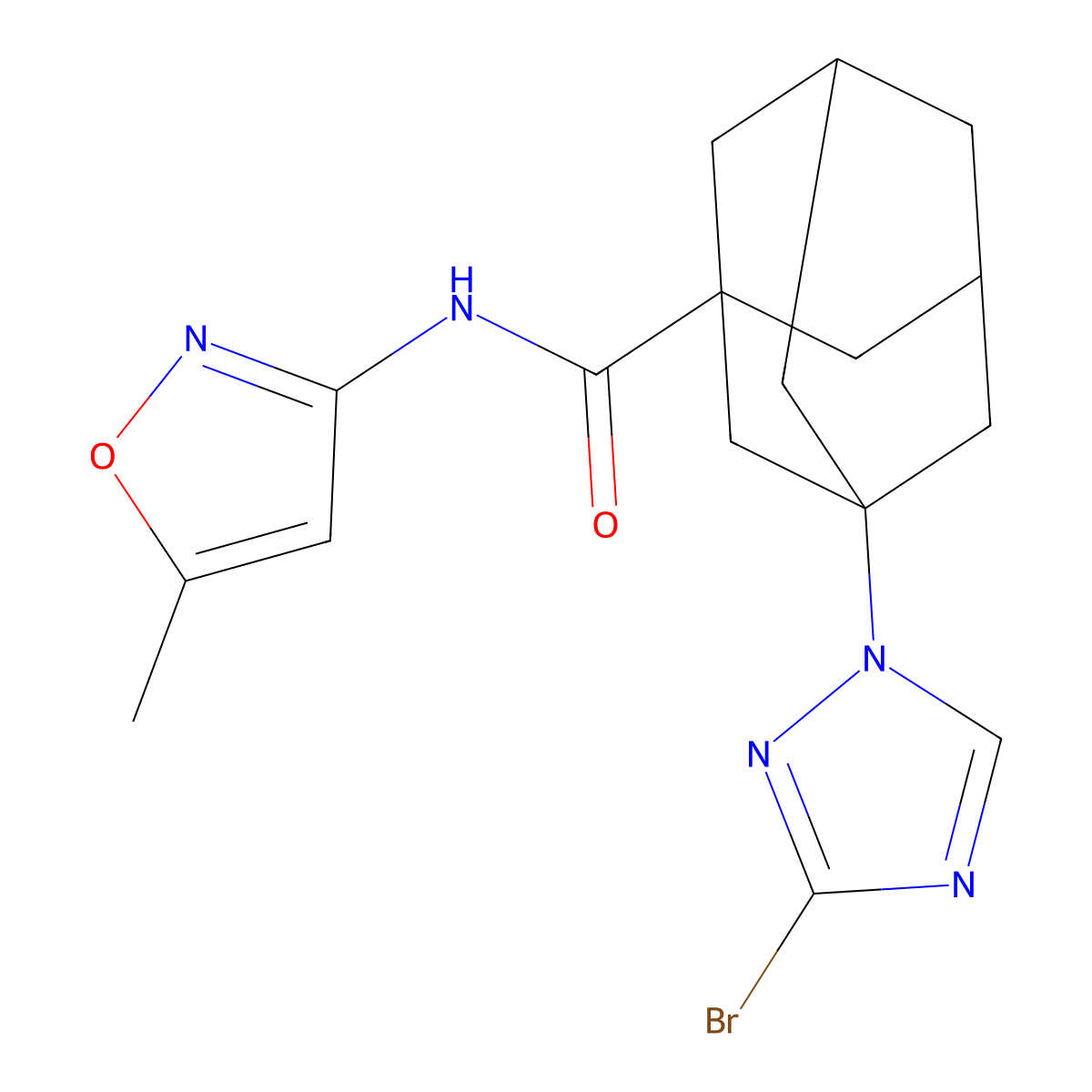 3-(3-bromo-1H-1,2,4-triazol-1-yl)-N-(5-methyl-3-isoxazolyl)-1-adamantanecarboxamide molecular structure, CAS 492429-15-9