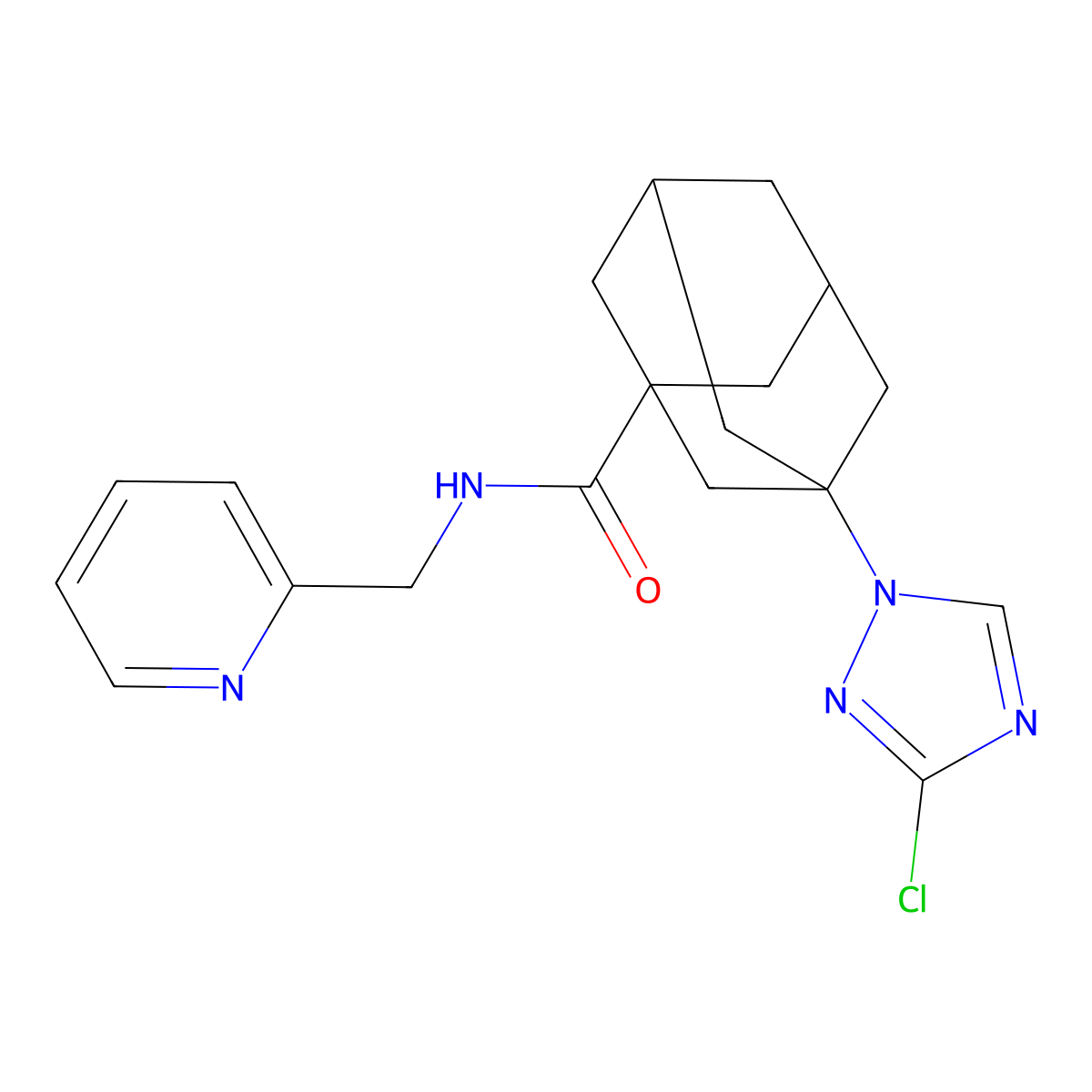 3-(3-chloro-1,2,4-triazol-1-yl)-N-(pyridin-2-ylmethyl)adamantane-1-carboxamide molecular structure, CAS 492429-21-7