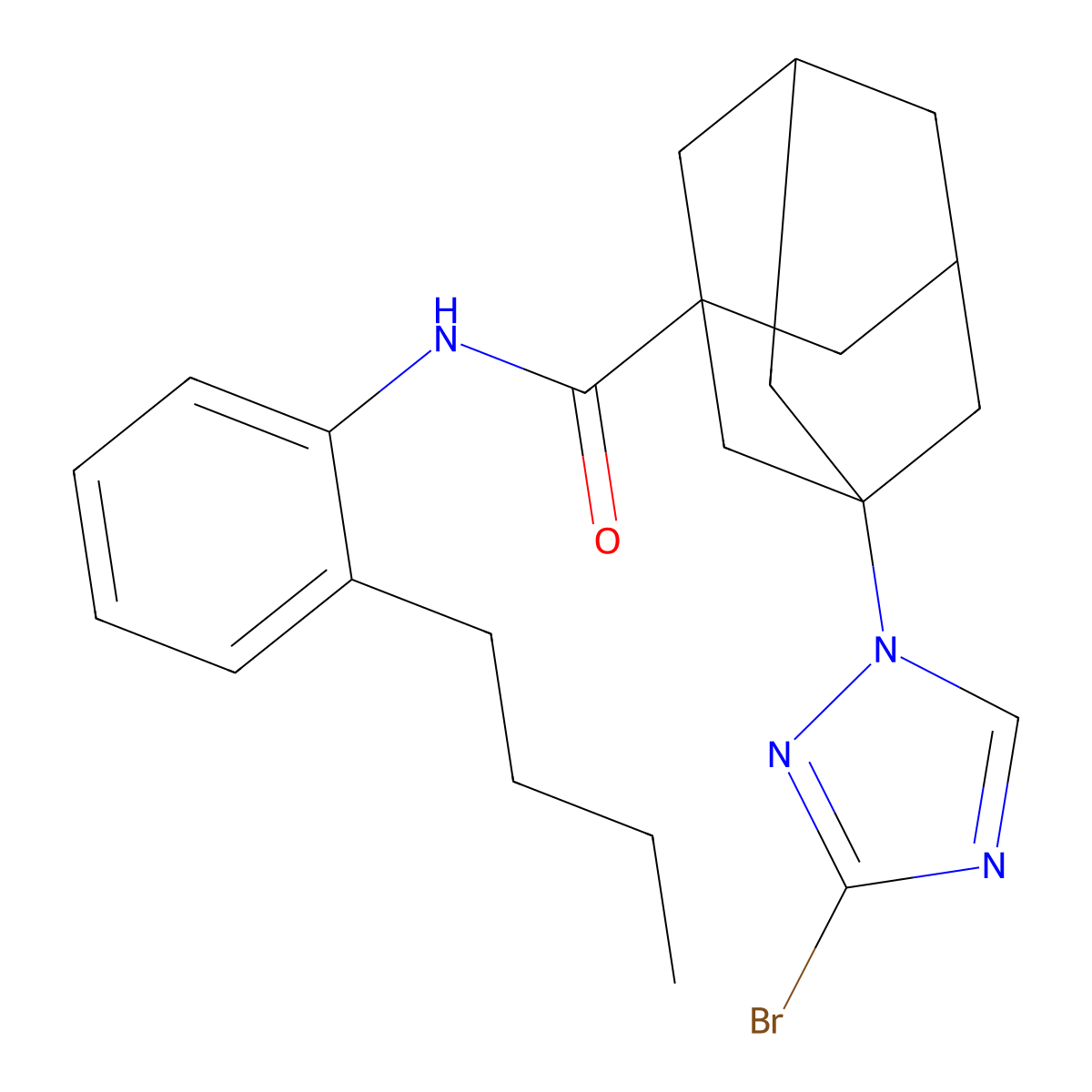 3-(3-bromo-1,2,4-triazol-1-yl)-N-(2-butylphenyl)adamantane-1-carboxamide molecular structure, CAS 492429-23-9