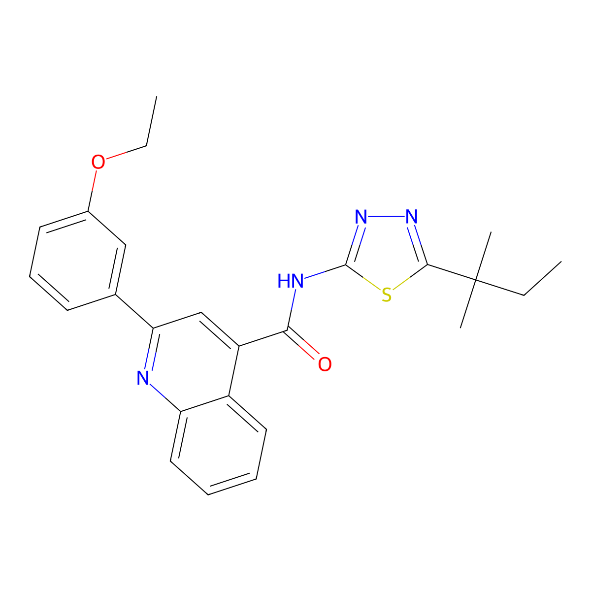2-(3-ethoxyphenyl)-N-[5-(2-methylbutan-2-yl)-1,3,4-thiadiazol-2-yl]quinoline-4-carboxamide molecular structure, CAS 492429-54-6