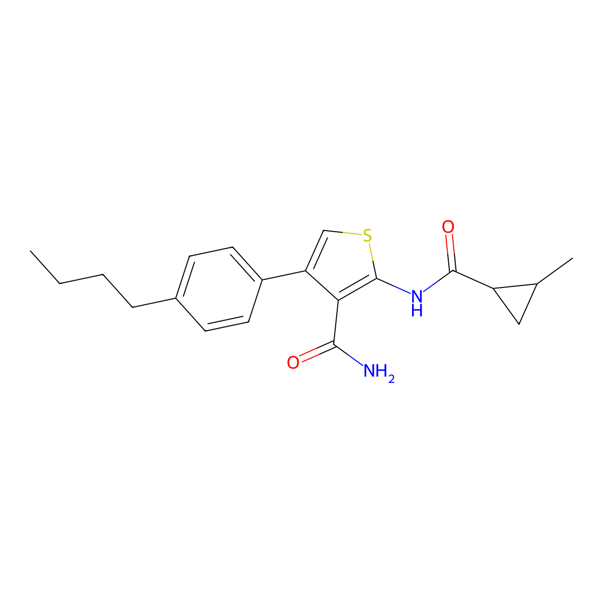 4-(4-Butylphenyl)-2-[(2-methylcyclopropanecarbonyl)amino]thiophene-3-carboxamide molecular structure, CAS 492431-54-6