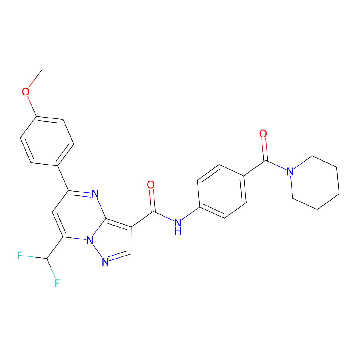 7-(Difluoromethyl)-5-(4-methoxyphenyl)-N-[4-(1-piperidinylcarbonyl)phenyl]pyrazolo[1,5-a]pyrimidine-3-carboxamide molecular structure, CAS 492433-51-9