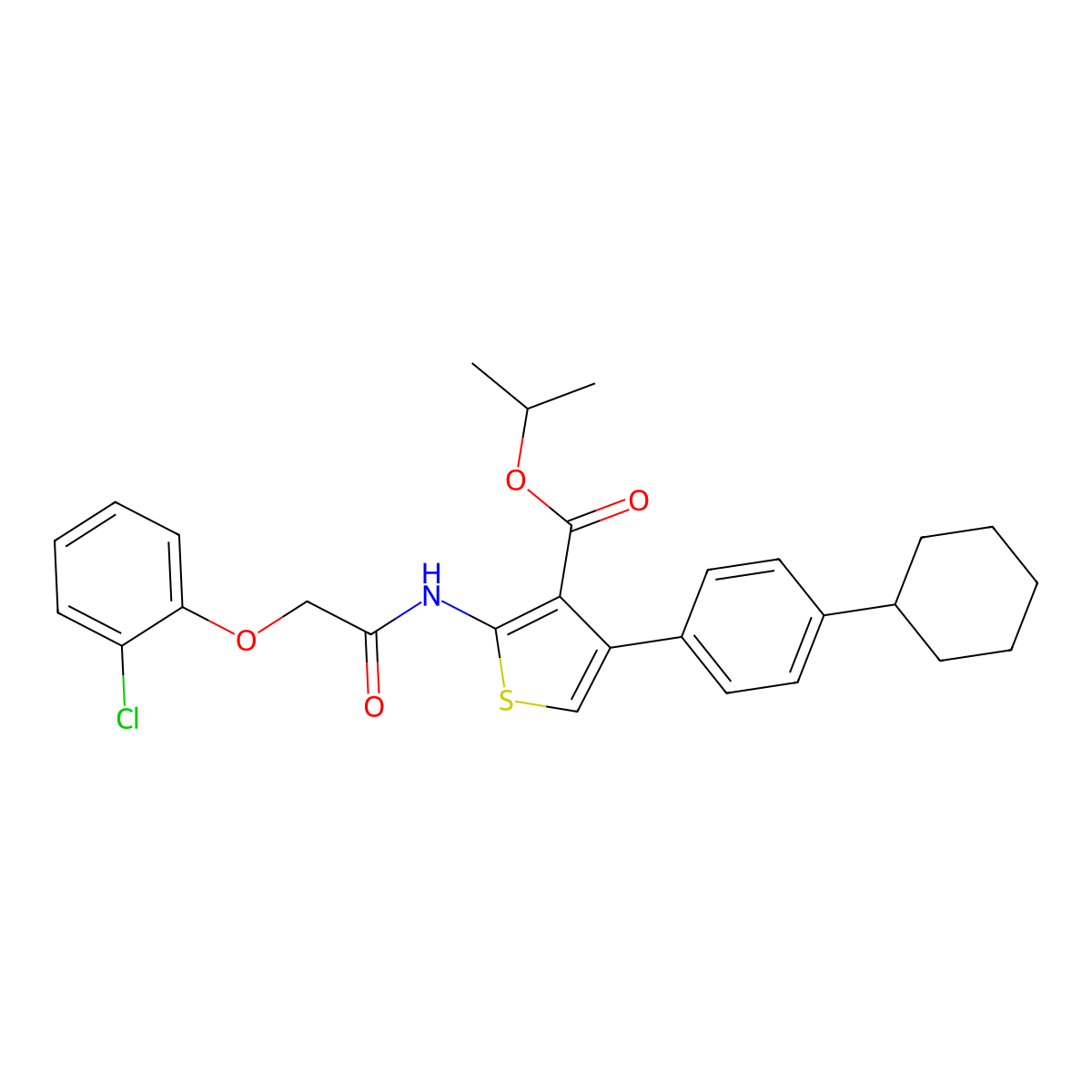 Isopropyl 2-{[(2-chlorophenoxy)acetyl]amino}-4-(4-cyclohexylphenyl)thiophene-3-carboxylate molecular structure, CAS 492433-75-7