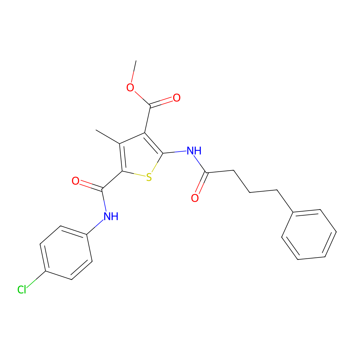 Methyl 5-[(4-chloroanilino)carbonyl]-4-methyl-2-[(4-phenylbutanoyl)amino]thiophene-3-carboxylate molecular structure, CAS 492433-86-0