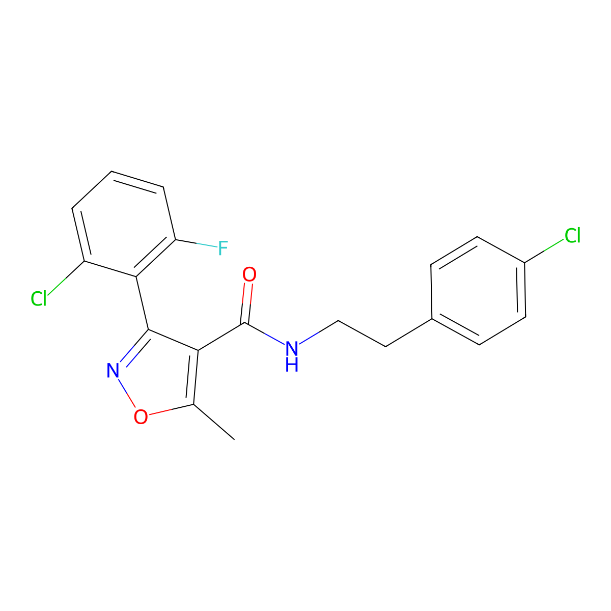 3-(2-chloro-6-fluorophenyl)-N-[2-(4-chlorophenyl)ethyl]-5-methyl-1,2-oxazole-4-carboxamide molecular structure, CAS 492434-46-5