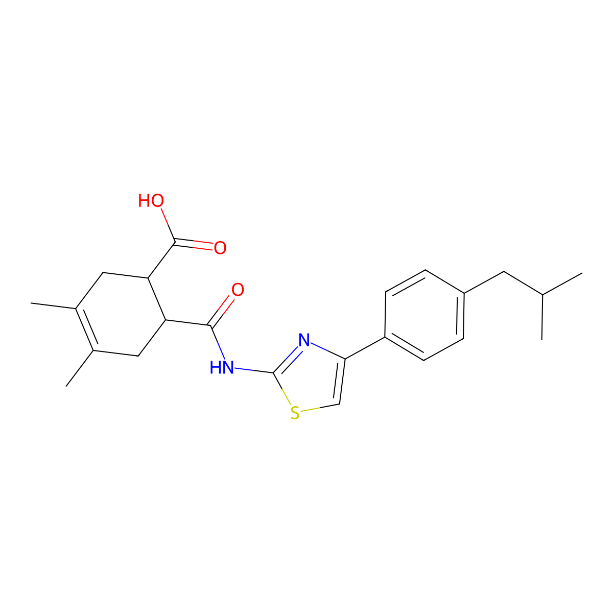6-({[4-(4-Isobutylphenyl)-1,3-thiazol-2-yl]amino}carbonyl)-3,4-dimethyl-3-cyclohexene-1-carboxylic acid molecular structure, CAS 492437-23-7