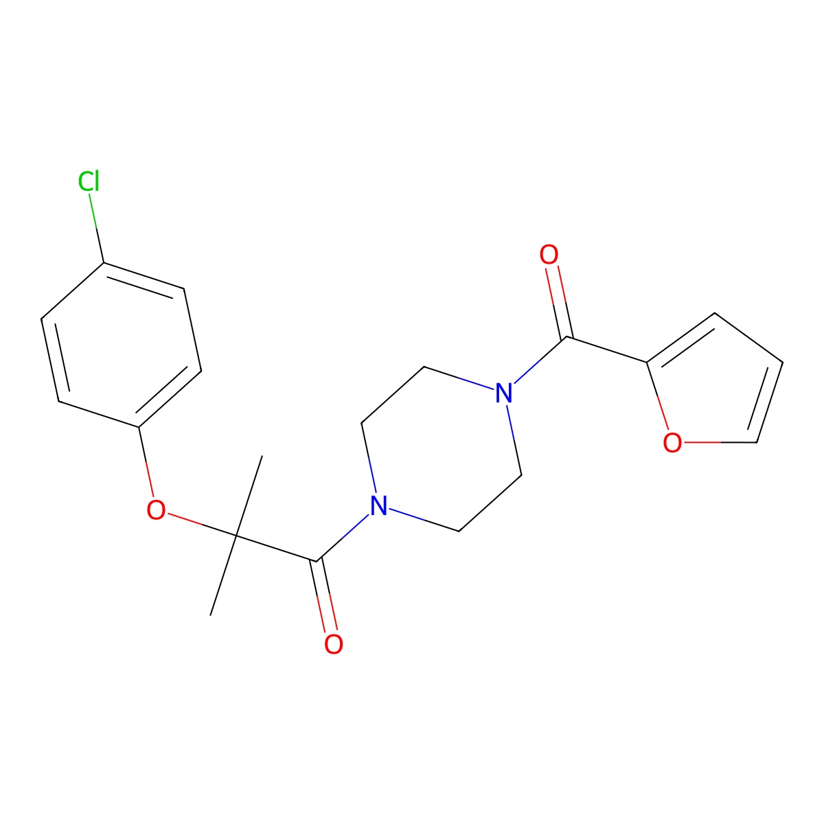 2-(4-Chlorophenoxy)-1-[4-(furan-2-carbonyl)piperazin-1-yl]-2-methylpropan-1-one molecular structure, CAS 492437-31-7