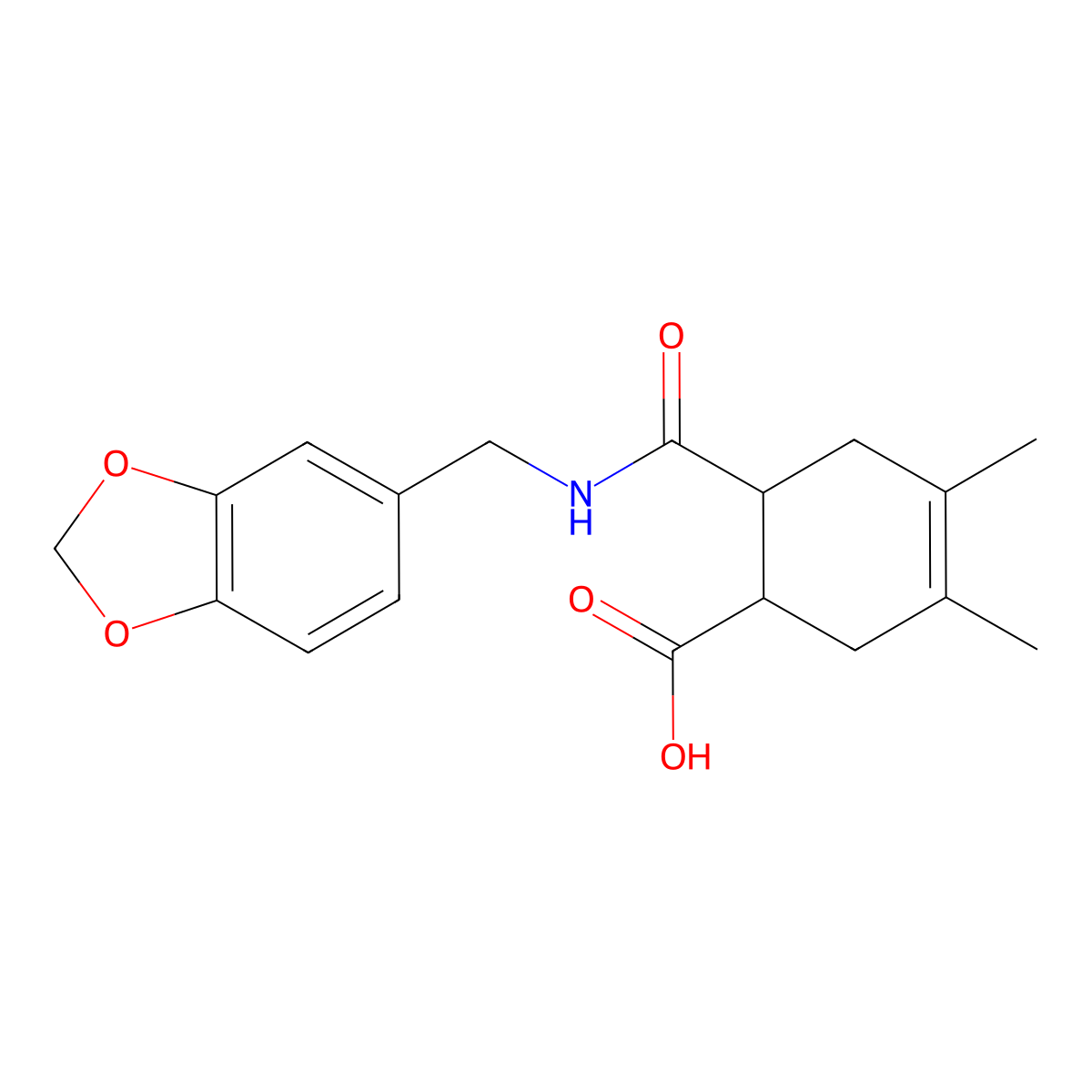 6-{[(1,3-Benzodioxol-5-ylmethyl)amino]carbonyl}-3,4-dimethyl-3-cyclohexene-1-carboxylic acid molecular structure, CAS 492437-40-8