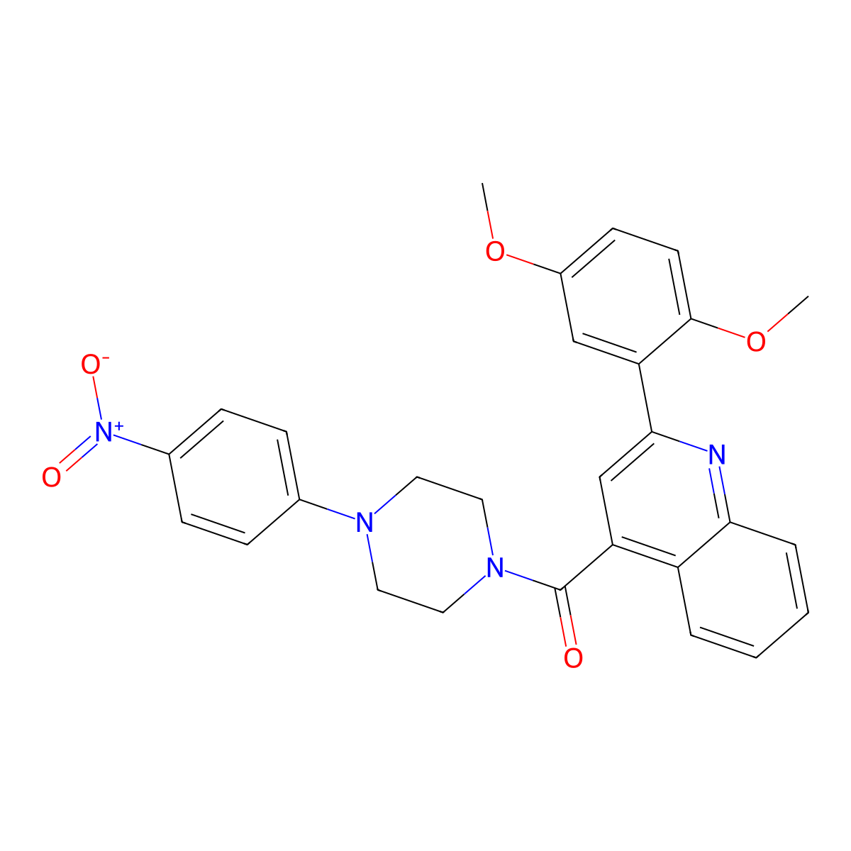[2-(2,5-Dimethoxyphenyl)quinolin-4-yl]-[4-(4-nitrophenyl)piperazin-1-yl]methanone molecular structure, CAS 492438-11-6