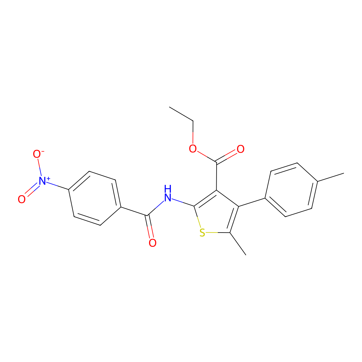 Ethyl 2-({4-nitrobenzoyl}amino)-5-methyl-4-(4-methylphenyl)-3-thiophenecarboxylate molecular structure, CAS 492441-65-3