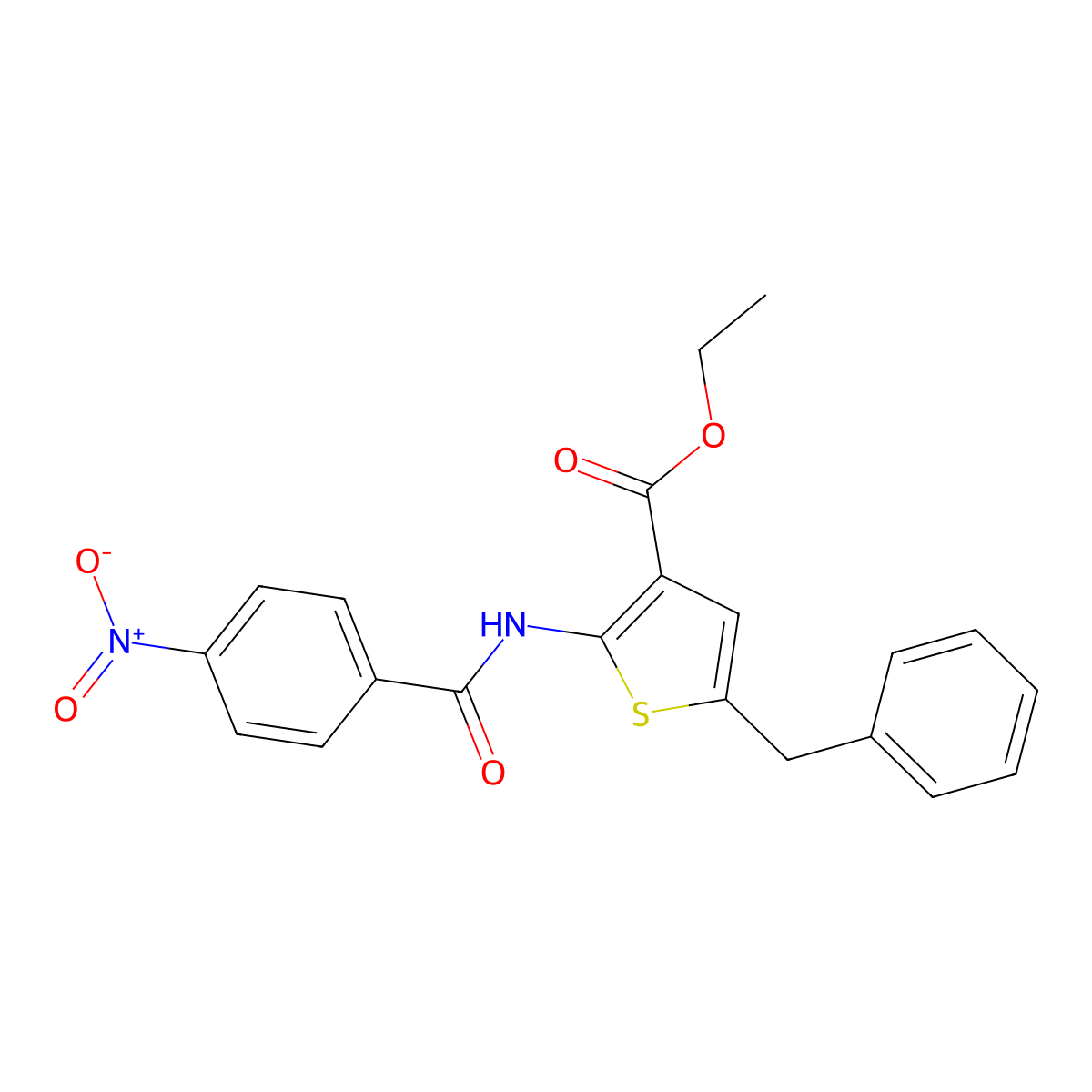 Ethyl 5-benzyl-2-({4-nitrobenzoyl}amino)-3-thiophenecarboxylate molecular structure, CAS 492441-66-4
