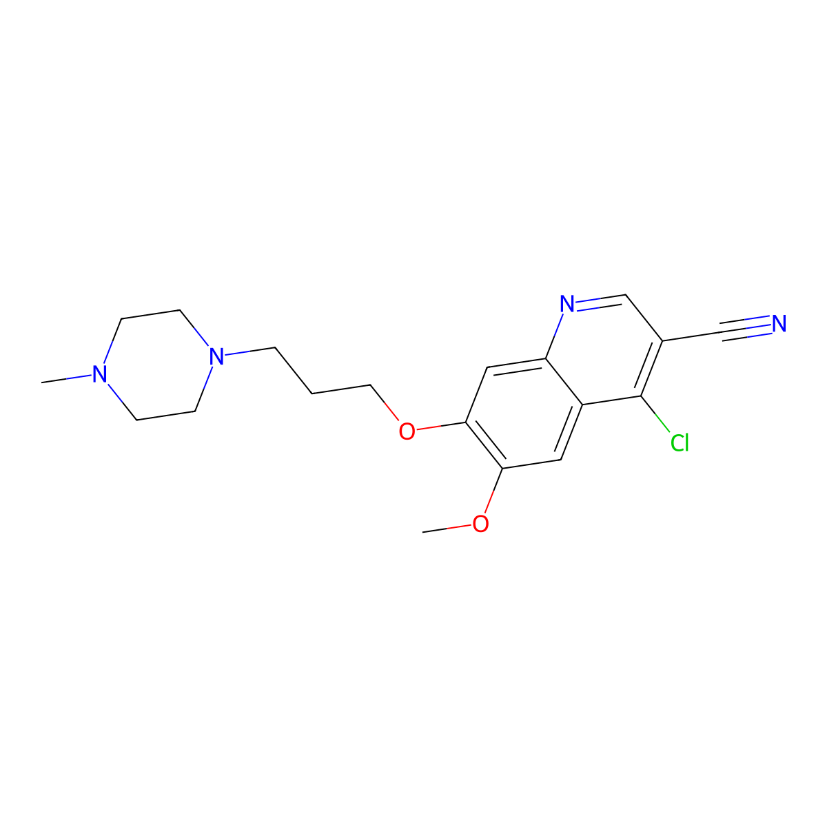 4-Chloro-6-methoxy-7-(3-(4-methylpiperazin-1-yl)propoxy)quinoline-3-carbonitrile molecular structure, CAS 492444-39-0