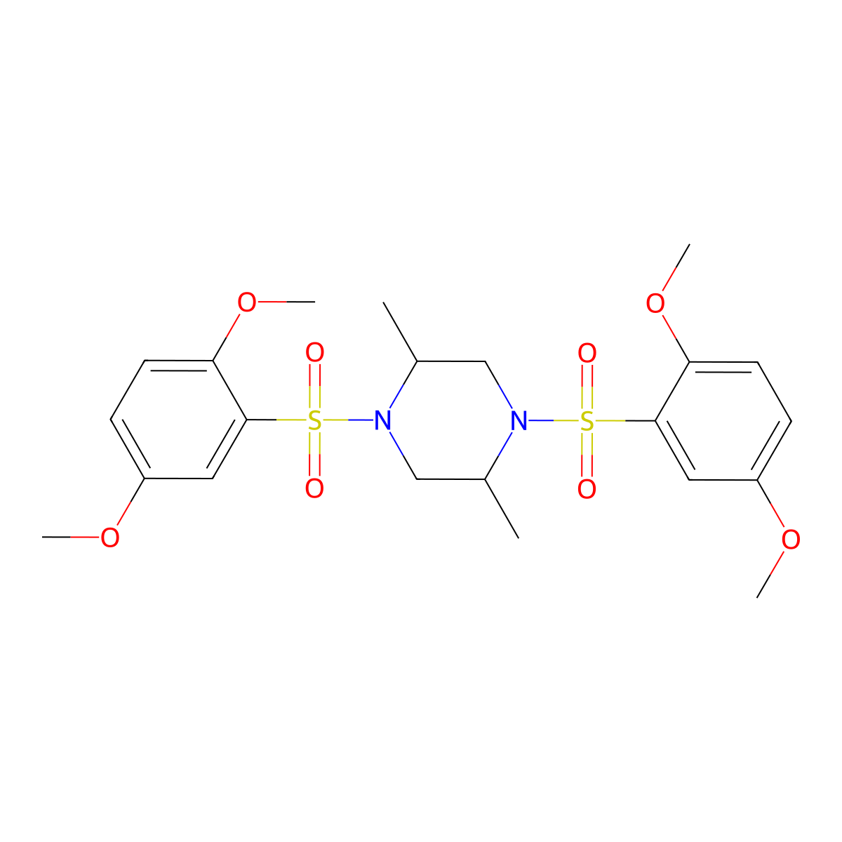 1,4-Bis((2,5-dimethoxyphenyl)sulfonyl)-2,5-dimethylpiperazine molecular structure, CAS 492448-67-6