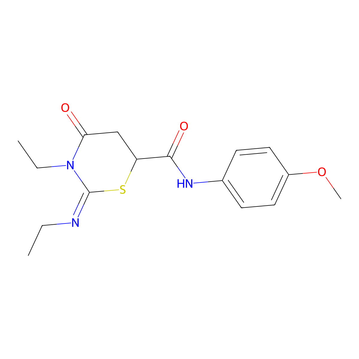 3-ethyl-2-(ethylimino)-N-(4-methoxyphenyl)-4-oxo-1,3-thiazinane-6-carboxamide molecular structure, CAS 492452-15-0