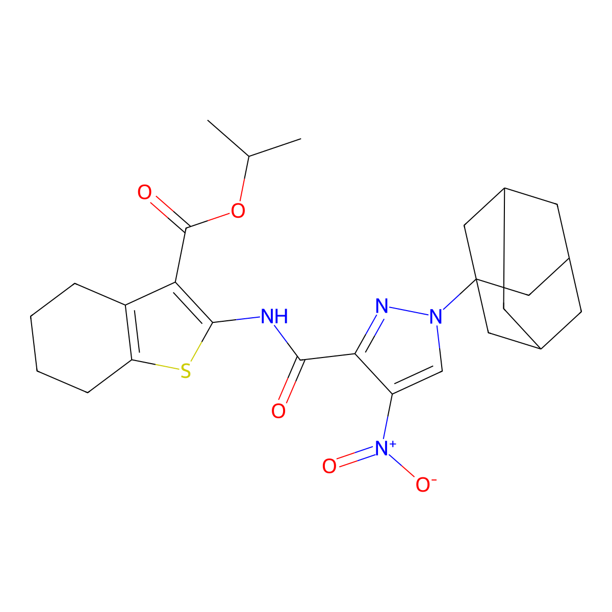 Propan-2-yl 2-[[1-(1-adamantyl)-4-nitropyrazole-3-carbonyl]amino]-4,5,6,7-tetrahydro-1-benzothiophene-3-carboxylate molecular structure, CAS 492456-30-1