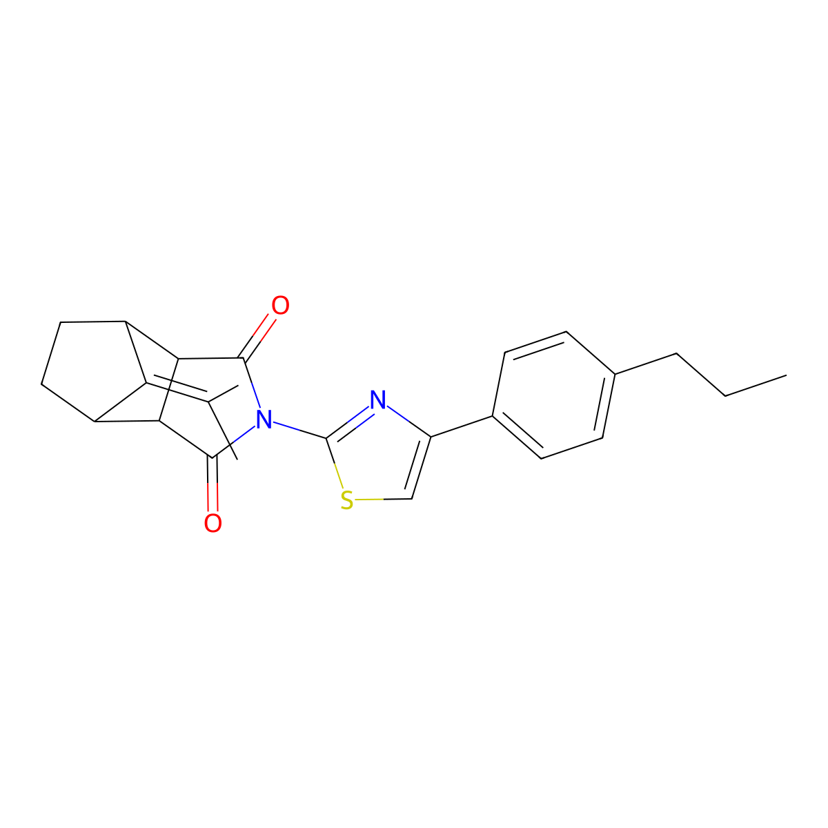 8-(propan-2-ylidene)-2-[4-(4-propylphenyl)-1,3-thiazol-2-yl]hexahydro-1H-4,7-methanoisoindole-1,3(2H)-dione molecular structure, CAS 492456-31-2