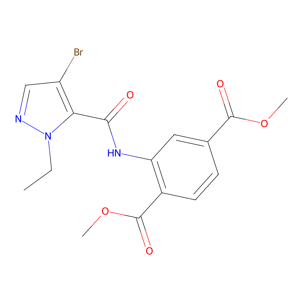 dimethyl 2-{[(4-bromo-1-ethyl-1H-pyrazol-5-yl)carbonyl]amino}terephthalate molecular structure, CAS 492456-38-9