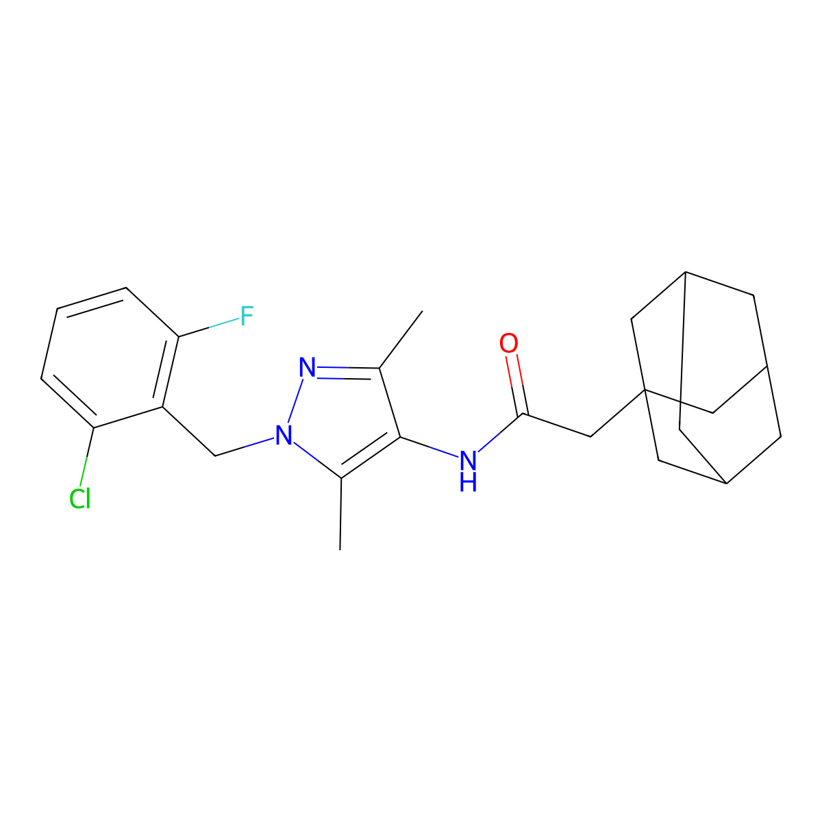 2-(1-adamantyl)-N-[1-[(2-chloro-6-fluorophenyl)methyl]-3,5-dimethylpyrazol-4-yl]acetamide molecular structure, CAS 492456-47-0