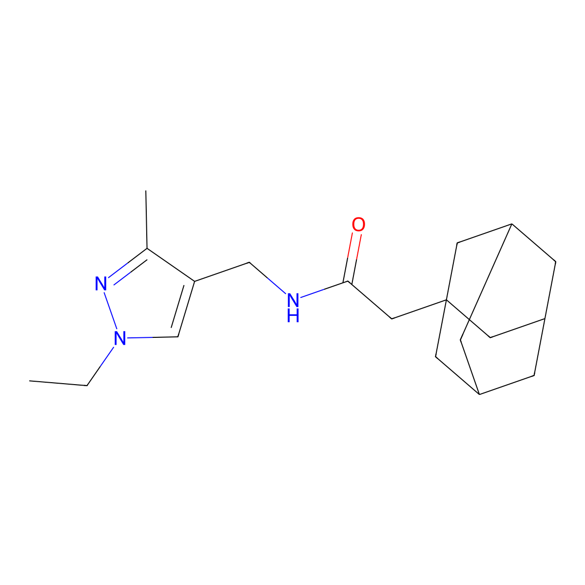 2-(1-adamantyl)-N-[(1-ethyl-3-methylpyrazol-4-yl)methyl]acetamide molecular structure, CAS 492456-48-1