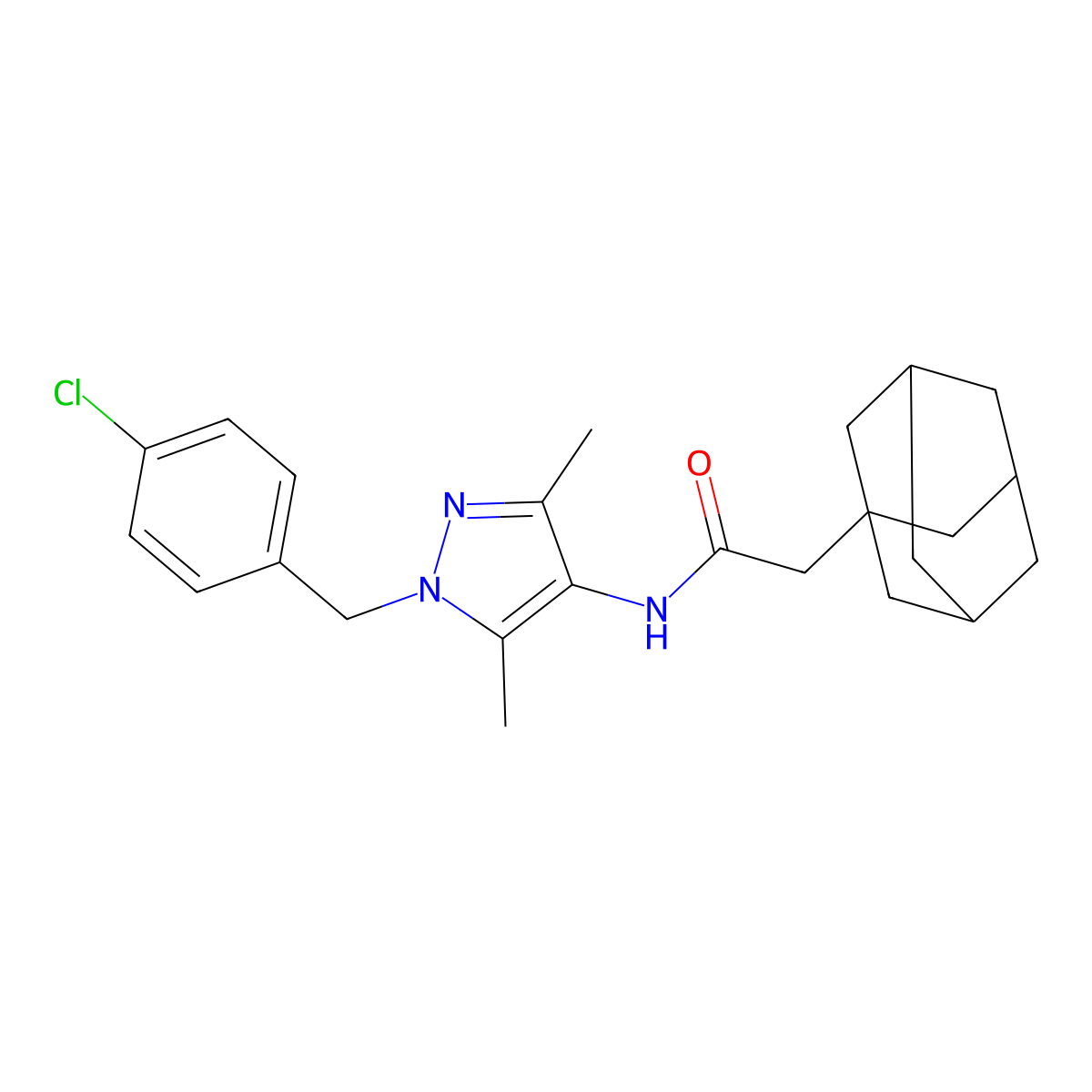2-(1-adamantyl)-N-[1-[(4-chlorophenyl)methyl]-3,5-dimethylpyrazol-4-yl]acetamide molecular structure, CAS 492456-63-0