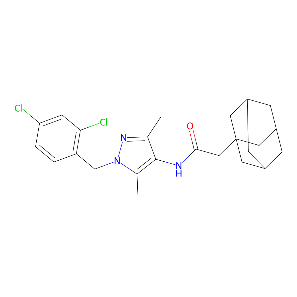 2-(1-adamantyl)-N-[1-[(2,4-dichlorophenyl)methyl]-3,5-dimethylpyrazol-4-yl]acetamide molecular structure, CAS 492456-68-5