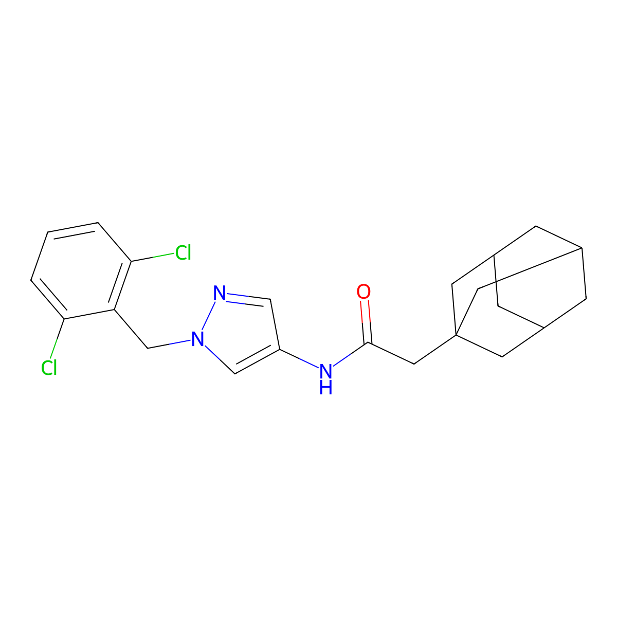 2-(1-adamantyl)-N-[1-[(2,6-dichlorophenyl)methyl]pyrazol-4-yl]acetamide molecular structure, CAS 492456-72-1