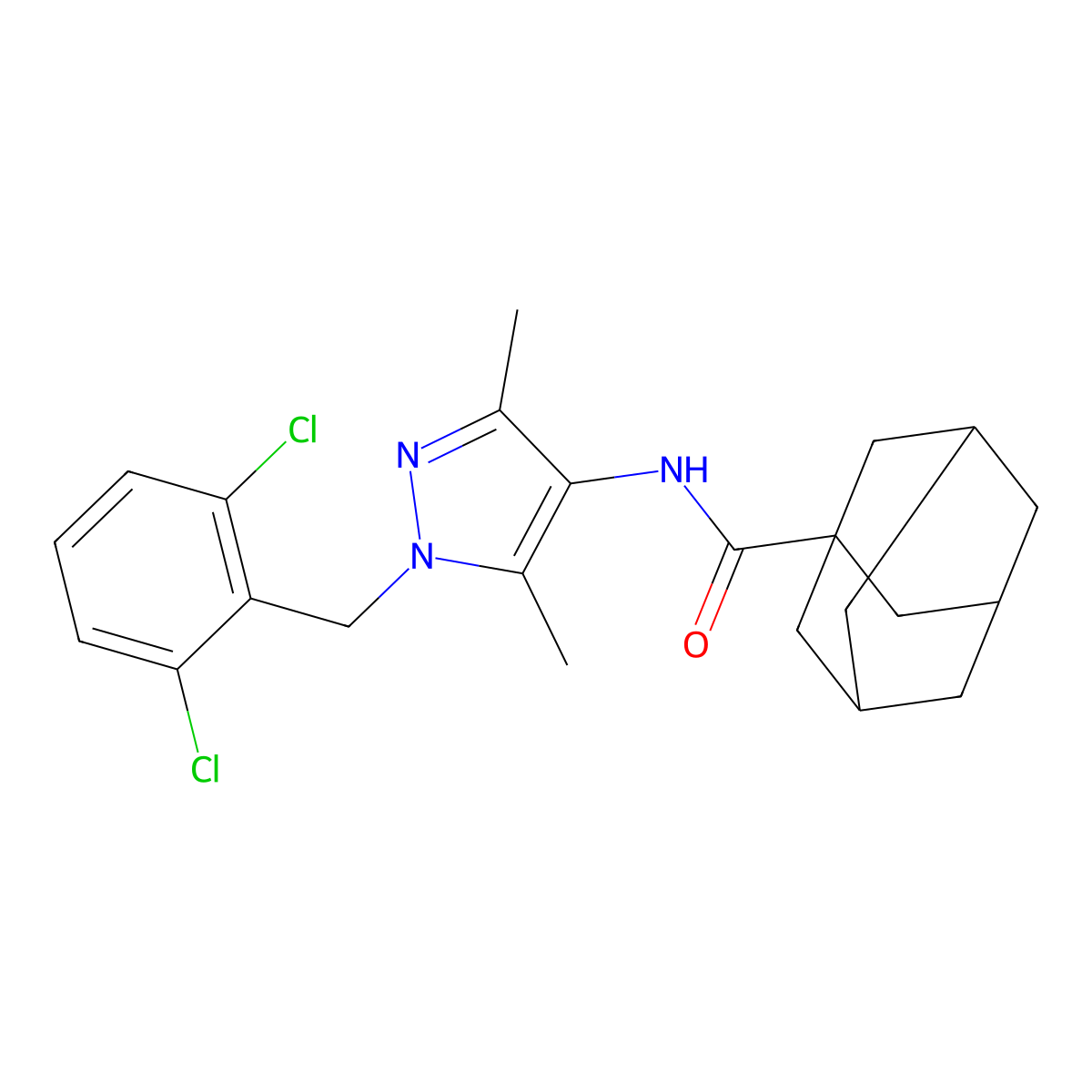 N-[1-[(2,6-dichlorophenyl)methyl]-3,5-dimethylpyrazol-4-yl]adamantane-1-carboxamide molecular structure, CAS 492456-76-5