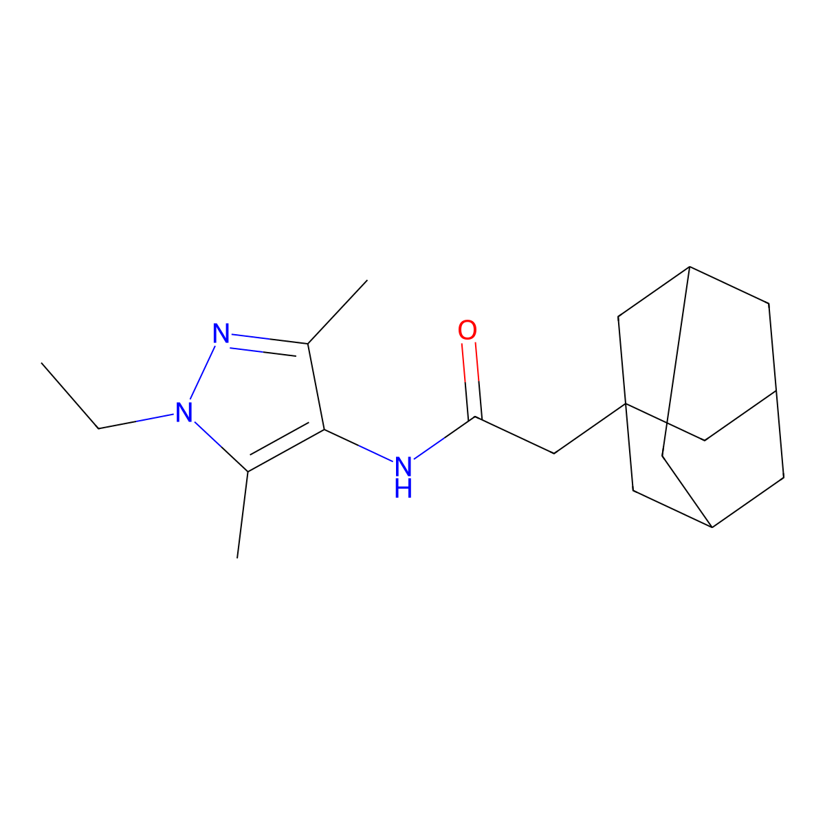2-(1-adamantyl)-N-(1-ethyl-3,5-dimethyl-1H-pyrazol-4-yl)acetamide molecular structure, CAS 492456-82-3