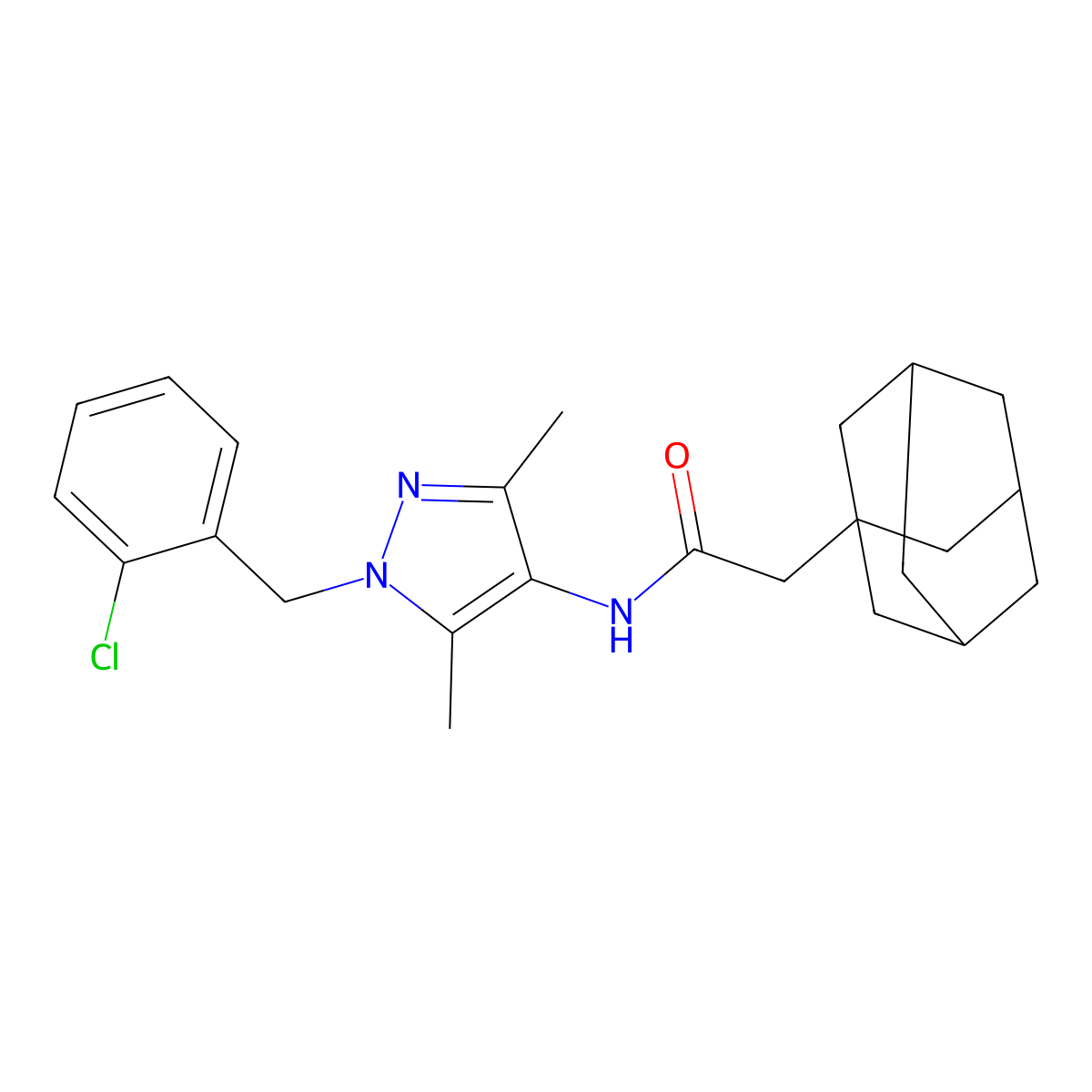 2-(1-adamantyl)-N-[1-[(2-chlorophenyl)methyl]-3,5-dimethylpyrazol-4-yl]acetamide molecular structure, CAS 492456-84-5
