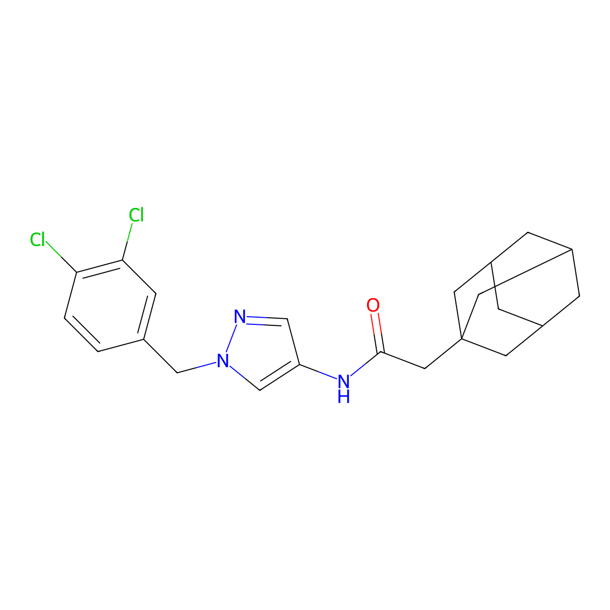 2-(1-adamantyl)-N-[1-[(3,4-dichlorophenyl)methyl]pyrazol-4-yl]acetamide molecular structure, CAS 492456-85-6