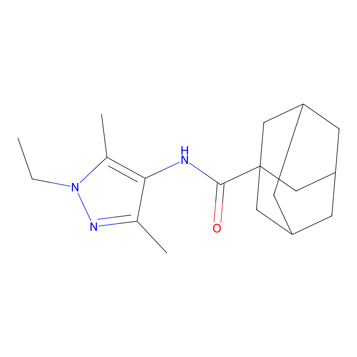 N-(1-ethyl-3,5-dimethylpyrazol-4-yl)adamantane-1-carboxamide molecular structure, CAS 492456-87-8