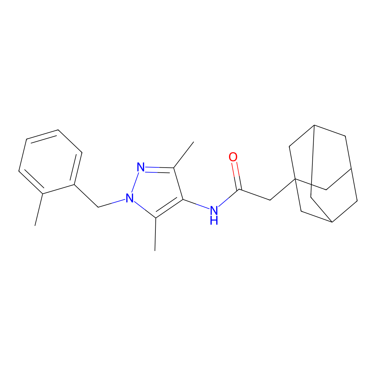 2-(1-adamantyl)-N-[3,5-dimethyl-1-[(2-methylphenyl)methyl]pyrazol-4-yl]acetamide molecular structure, CAS 492456-90-3