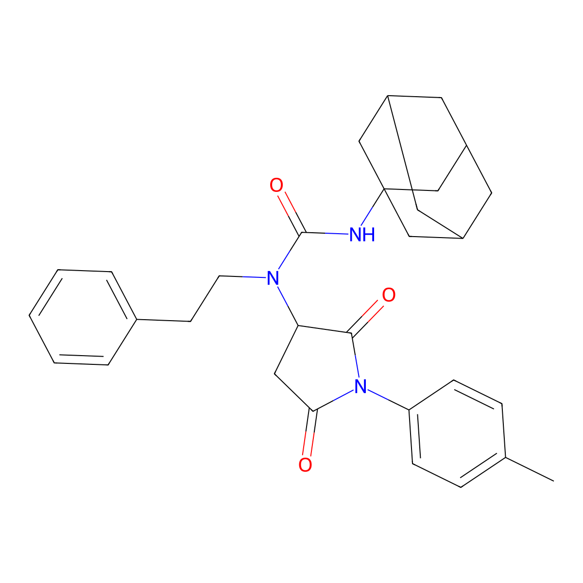 N'-(1-adamantyl)-N-[1-(4-methylphenyl)-2,5-dioxo-3-pyrrolidinyl]-N-(2-phenylethyl)urea molecular structure, CAS 492456-91-4