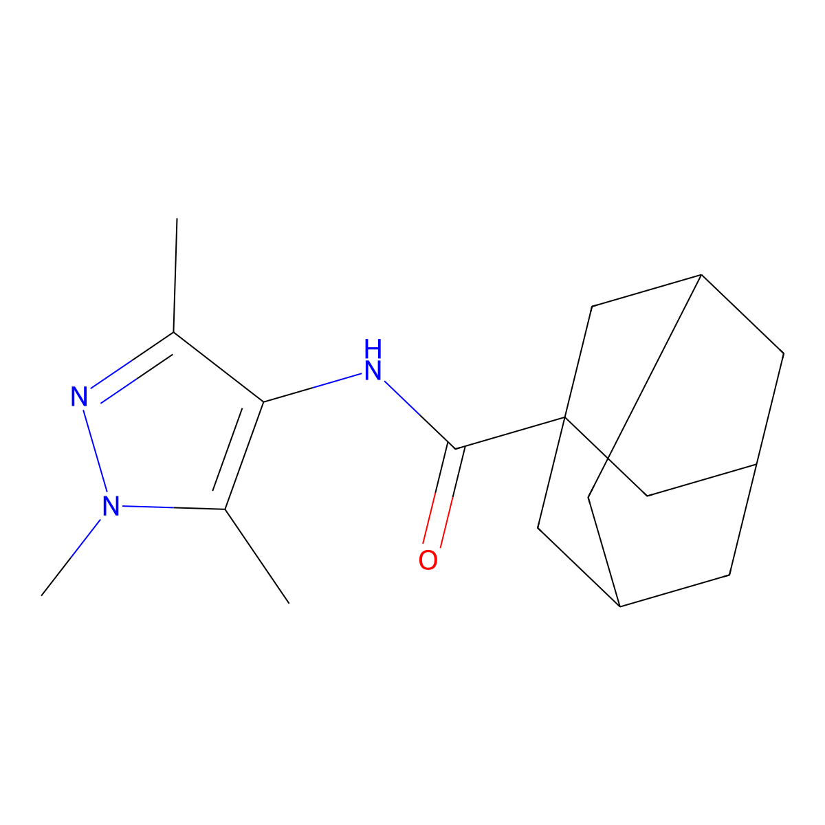 N-(1,3,5-trimethylpyrazol-4-yl)adamantane-1-carboxamide molecular structure, CAS 492456-93-6