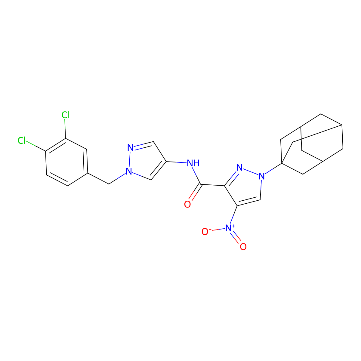 1-(1-adamantyl)-N-[1-[(3,4-dichlorophenyl)methyl]pyrazol-4-yl]-4-nitropyrazole-3-carboxamide molecular structure, CAS 492457-08-6