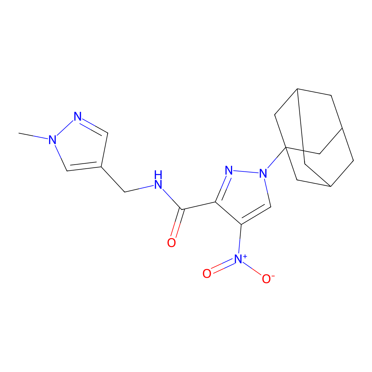 1-(1-adamantyl)-N-[(1-methylpyrazol-4-yl)methyl]-4-nitropyrazole-3-carboxamide molecular structure, CAS 492457-13-3