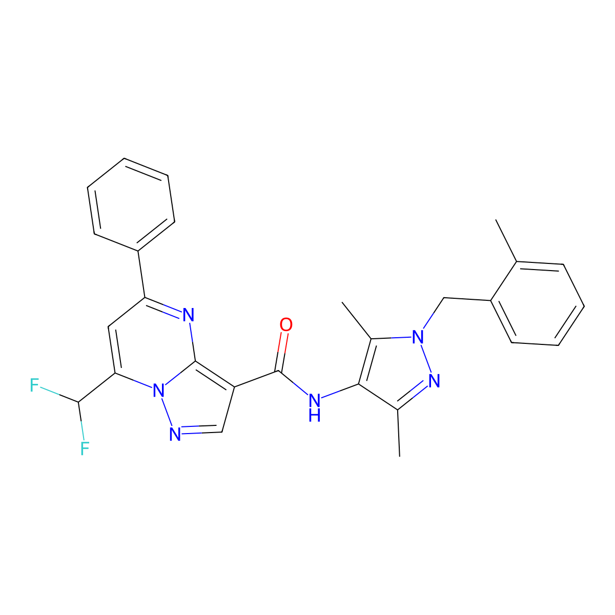 7-(Difluoromethyl)-N-(3,5-dimethyl-1-(2-methylbenzyl)-1H-pyrazol-4-yl)-5-phenylpyrazolo[1,5-a]pyrimidine-3-carboxamide molecular structure, CAS 492457-14-4