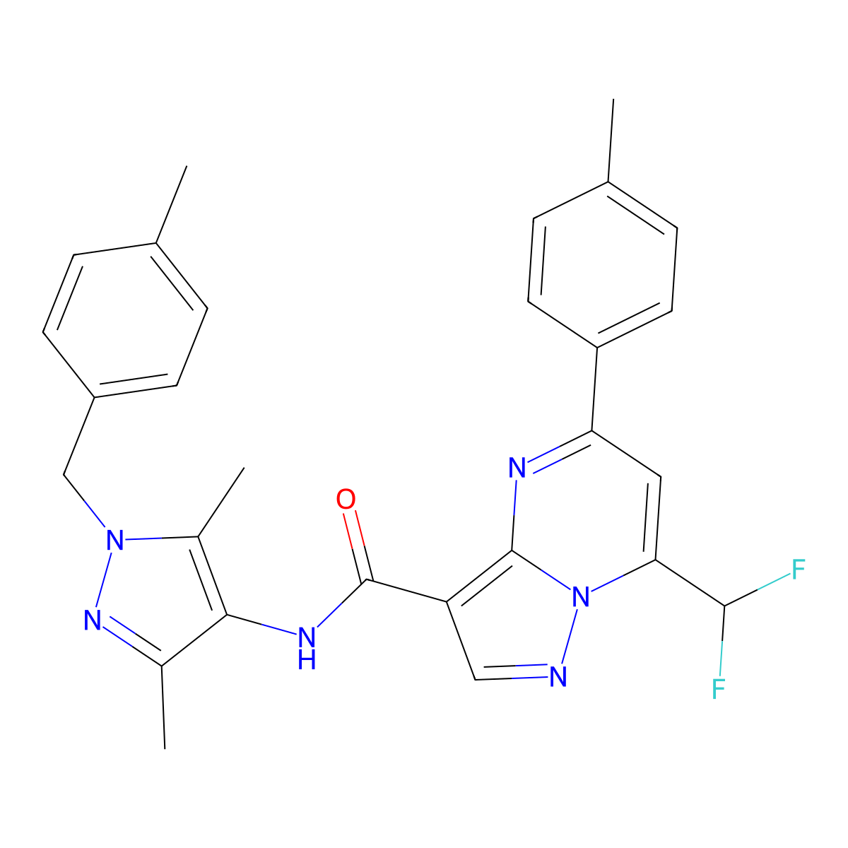7-(difluoromethyl)-N-[3,5-dimethyl-1-(4-methylbenzyl)-1H-pyrazol-4-yl]-5-(4-methylphenyl)pyrazolo[1,5-a]pyrimidine-3-carboxamide molecular structure, CAS 492457-21-3