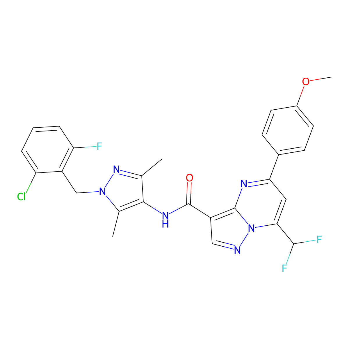 N-[1-(2-chloro-6-fluorobenzyl)-3,5-dimethyl-1H-pyrazol-4-yl]-7-(difluoromethyl)-5-(4-methoxyphenyl)pyrazolo[1,5-a]pyrimidine-3-carboxamide molecular structure, CAS 492457-54-2