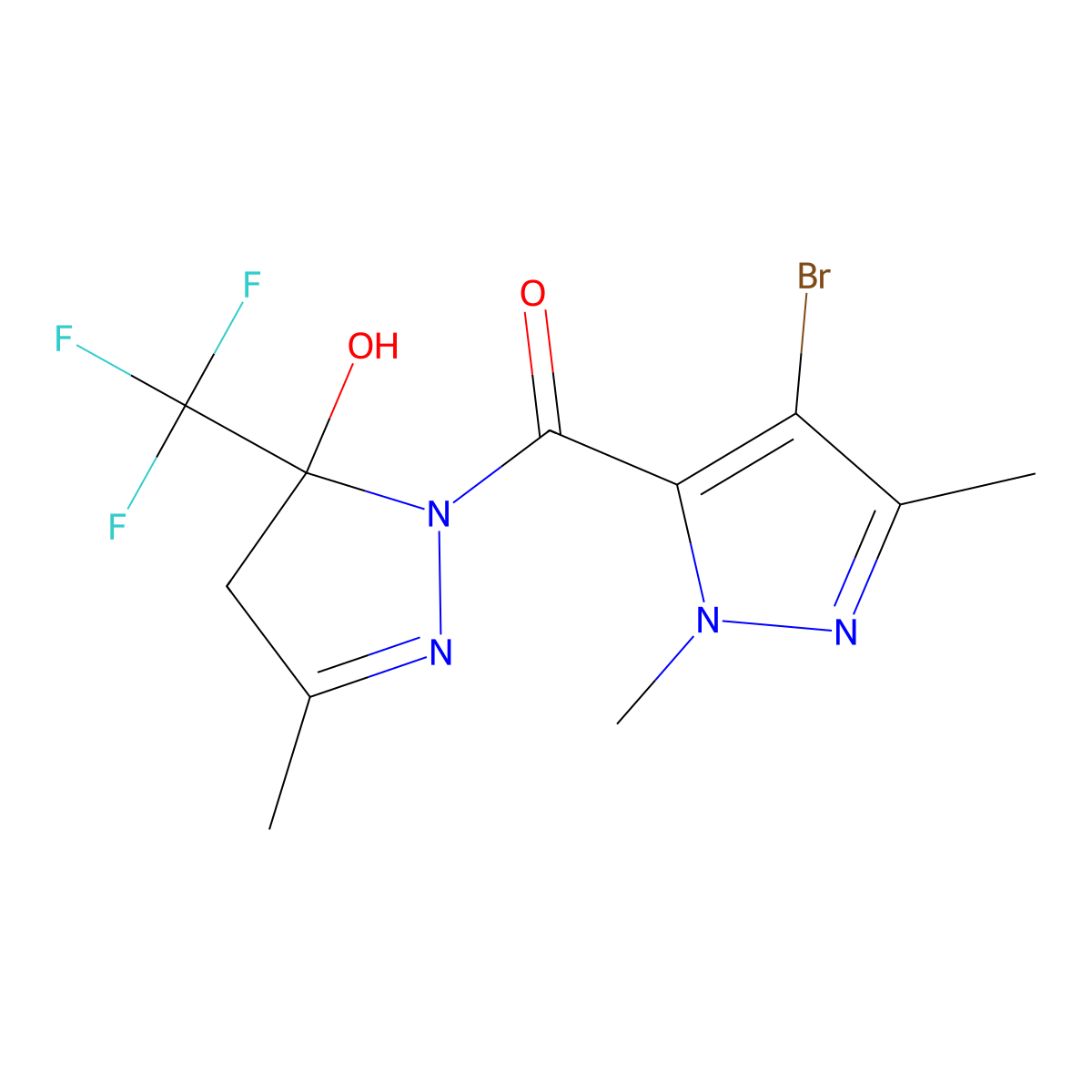 (4-bromo-2,5-dimethylpyrazol-3-yl)-[5-hydroxy-3-methyl-5-(trifluoromethyl)-4H-pyrazol-1-yl]methanone molecular structure, CAS 492457-56-4