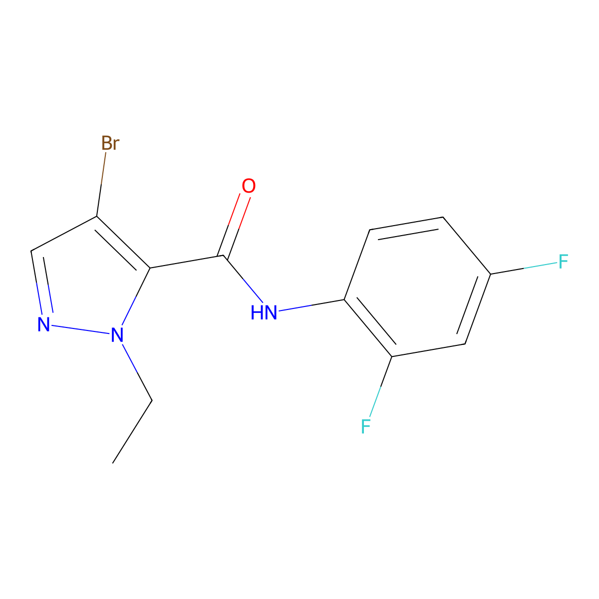 4-bromo-N-(2,4-difluorophenyl)-1-ethyl-1H-pyrazole-5-carboxamide molecular structure, CAS 492457-57-5