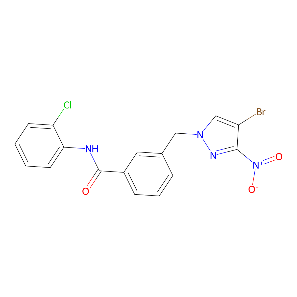 3-[(4-bromo-3-nitropyrazol-1-yl)methyl]-N-(2-chlorophenyl)benzamide molecular structure, CAS 492457-58-6