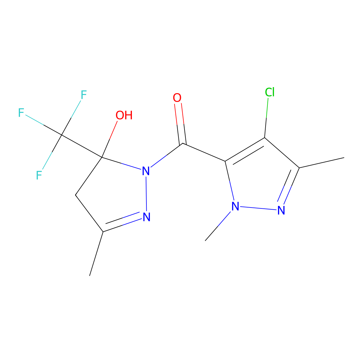 (4-chloro-2,5-dimethylpyrazol-3-yl)-[5-hydroxy-3-methyl-5-(trifluoromethyl)-4H-pyrazol-1-yl]methanone molecular structure, CAS 492457-66-6